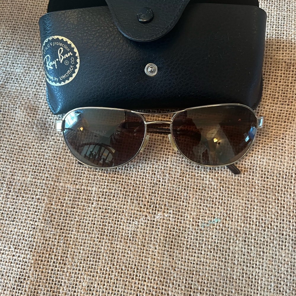Ray-Ban Silver and Brown Sunglasses Classic Aviator Style